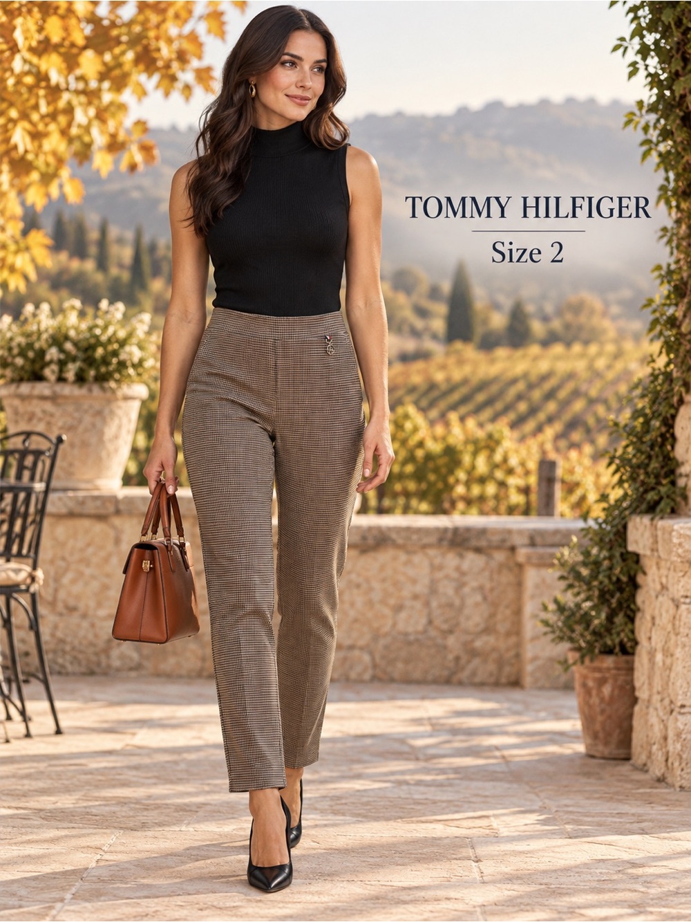 Tommy Hilfiger Houndstooth Pull-On Slim Straight Pants Size 2